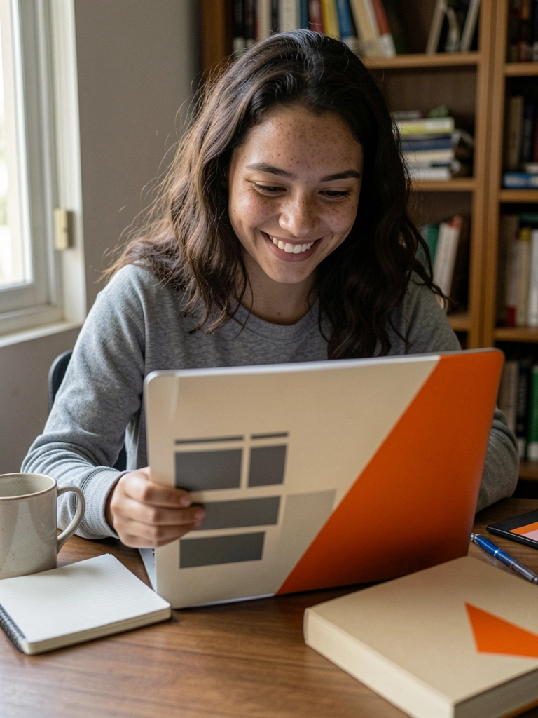 Mãos sobre o teclado de um notebook com uma apostila em PDF aberta na tela