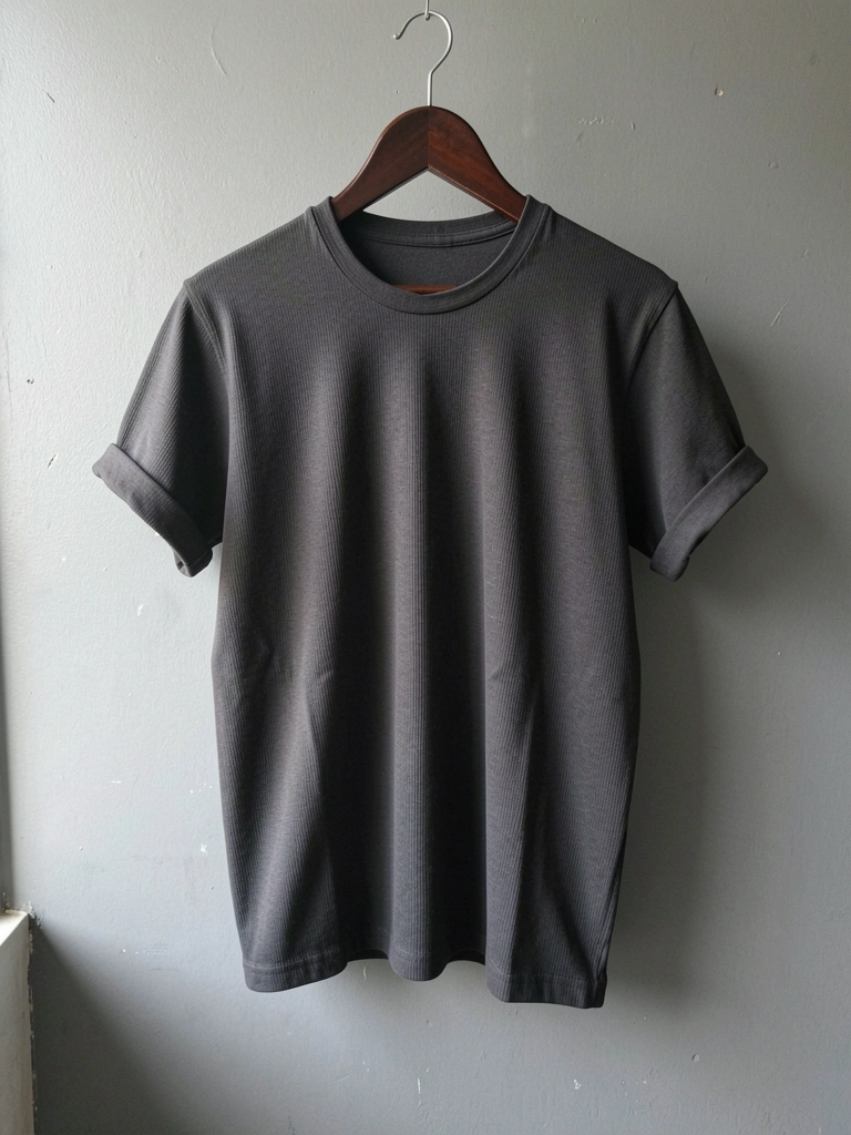 Camisa grafite de manga longa em algodão, com botões escuros, sobre fundo neutro.