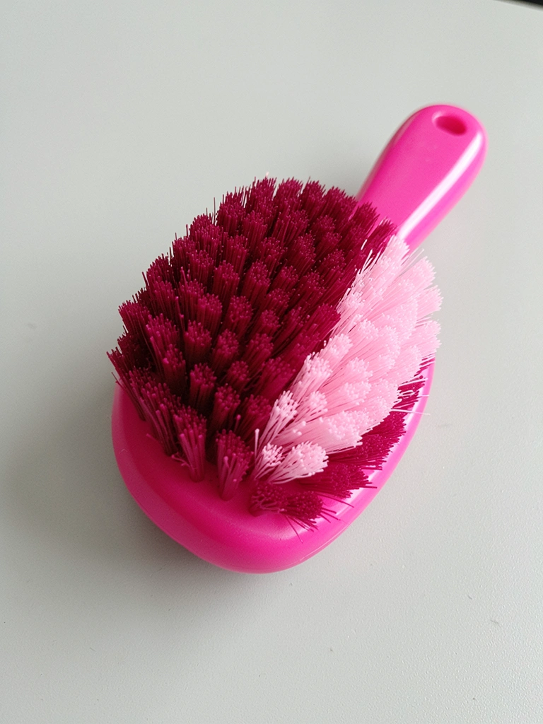 Escova redonda de barril médio modela ondas em cabelo ondulado, com secador em movimento.