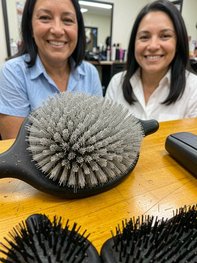 Escova de cabelo com cerdas naturais ao lado de escova de cerdas sintéticas.