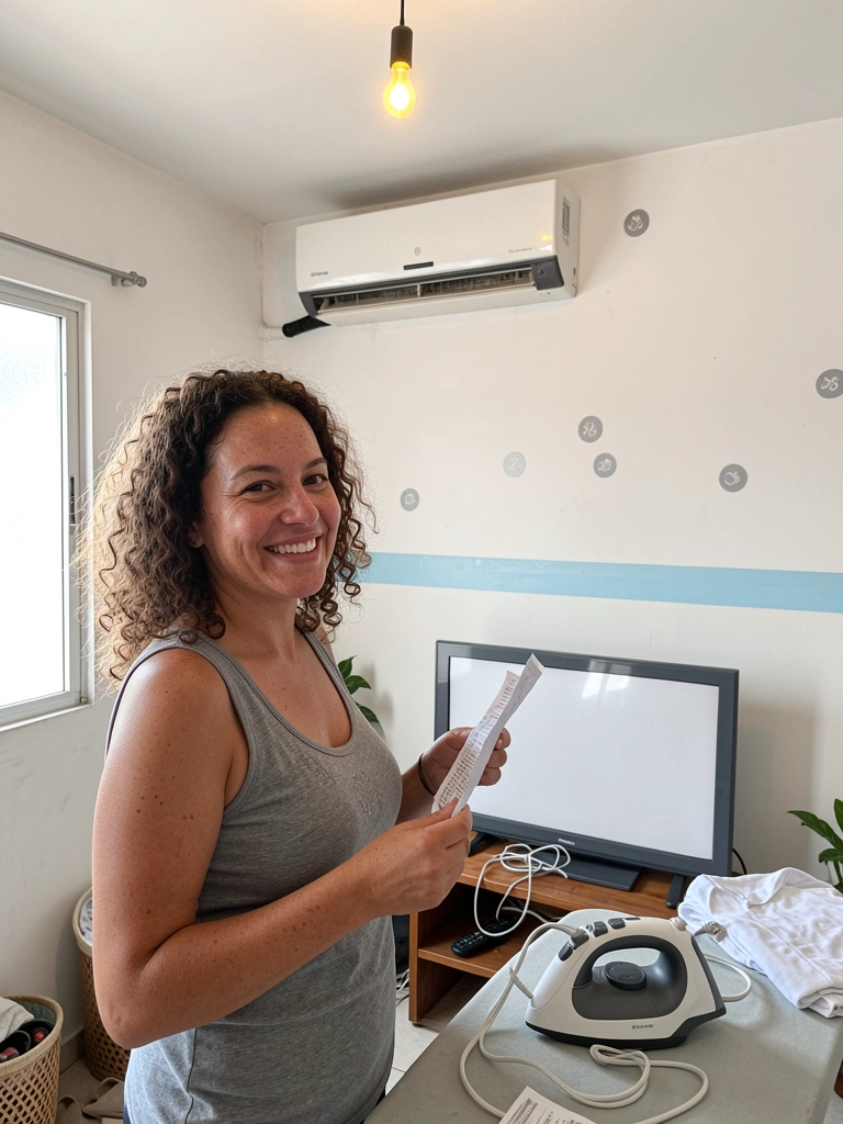 Painel de disjuntores aberto em parede de alvenaria, com fios coloridos e interruptores pretos.