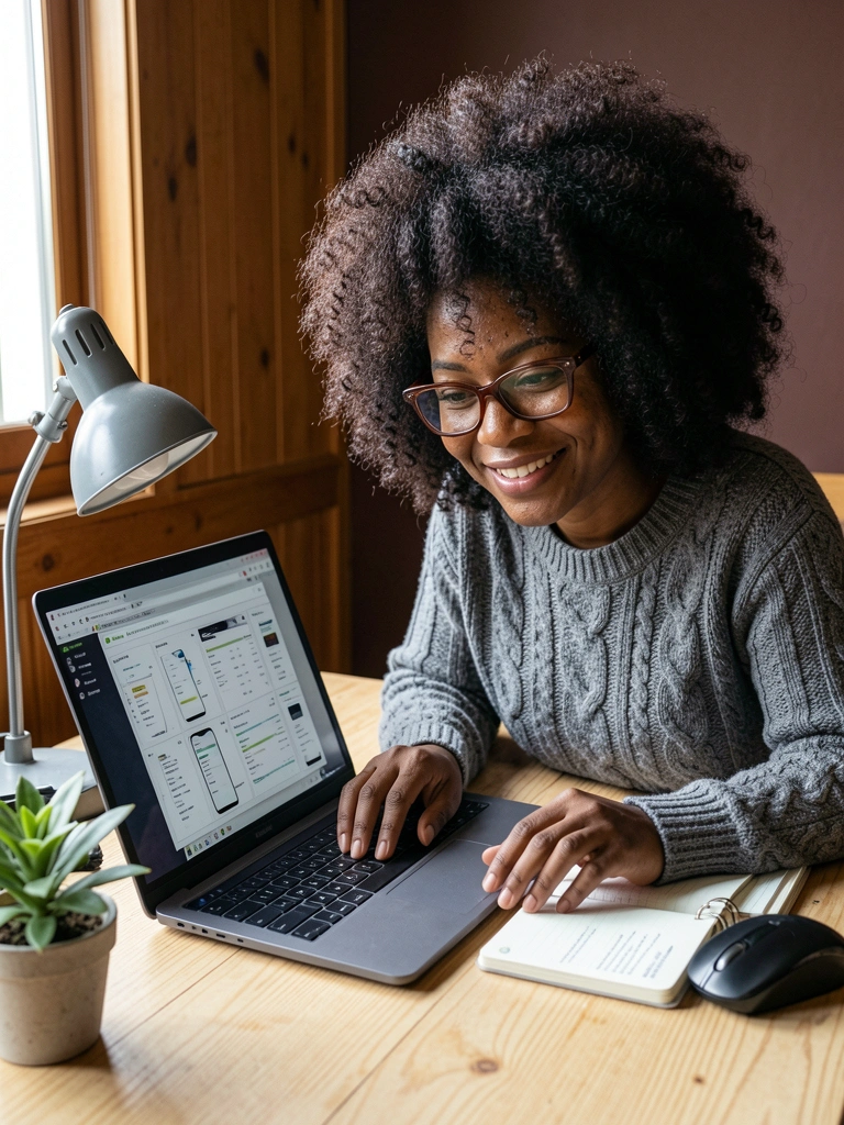 Pessoa em frente ao notebook com várias abas de comparação de celulares abertas na tela