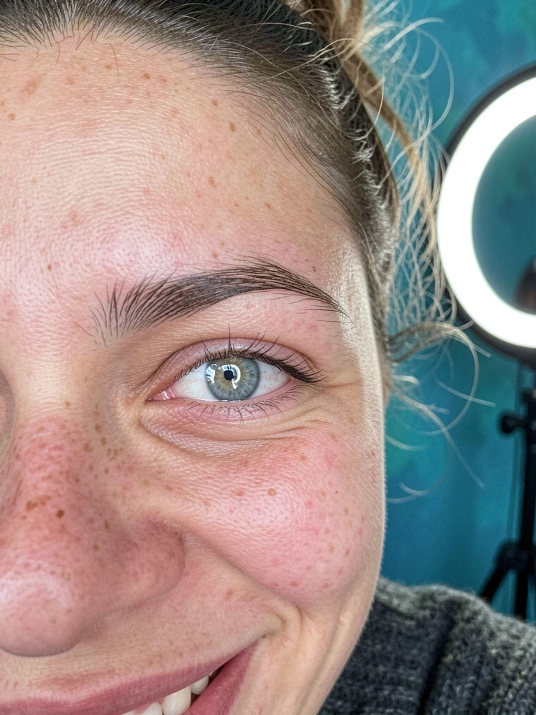 Close em olho humano com reflexo circular de anel de luz na pupila