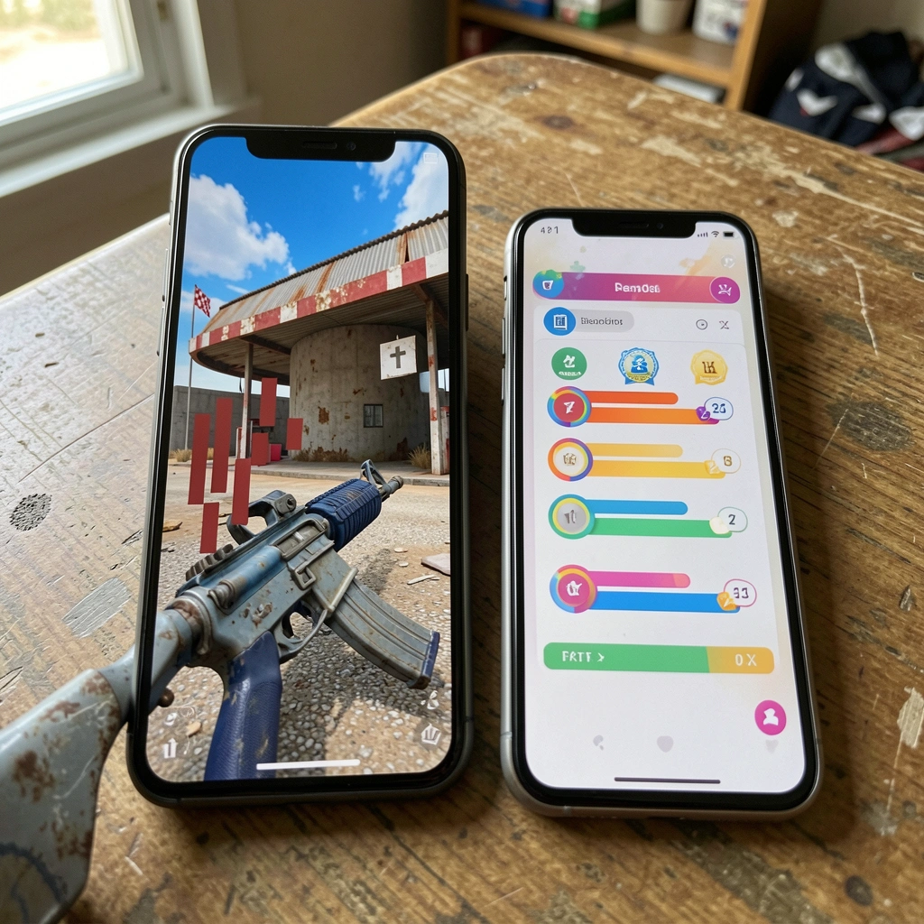 Dois smartphones lado a lado, um exibindo tela de derrota e outro com ranking de temporada