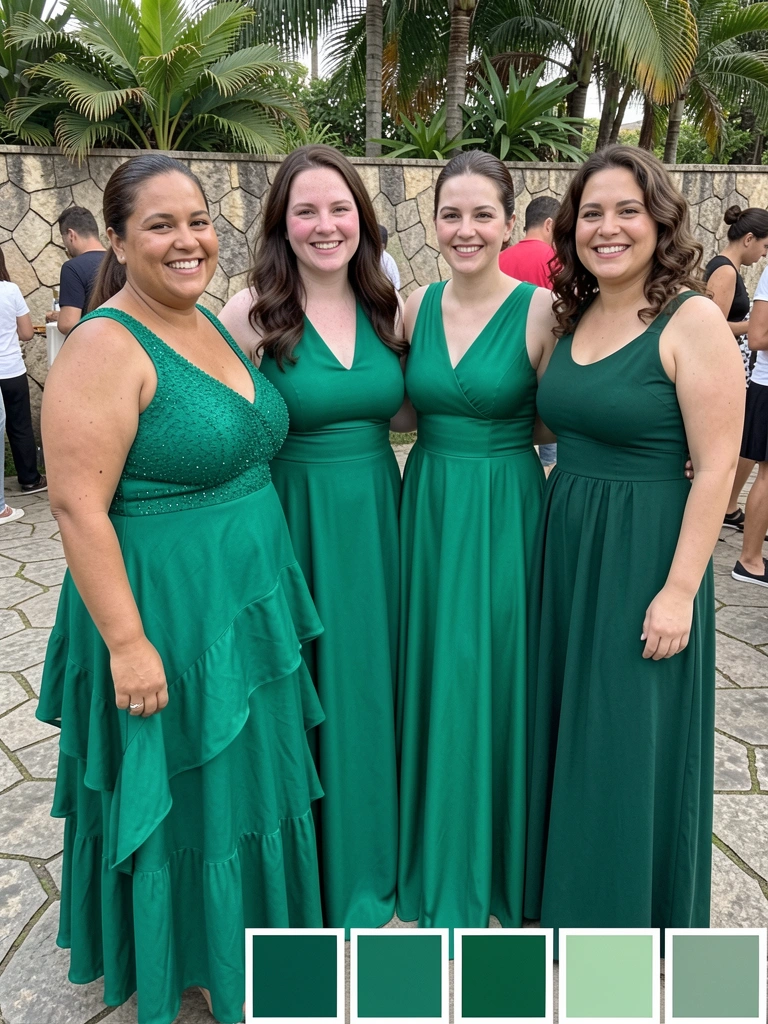 Cartela Pantone 17-5641 ao lado de amostras em tons claros de verde sobre fundo neutro.